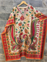 Beige silk blend floral kaftan